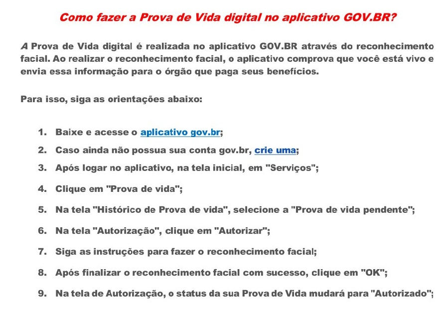 Orientação Prova de Vida gov